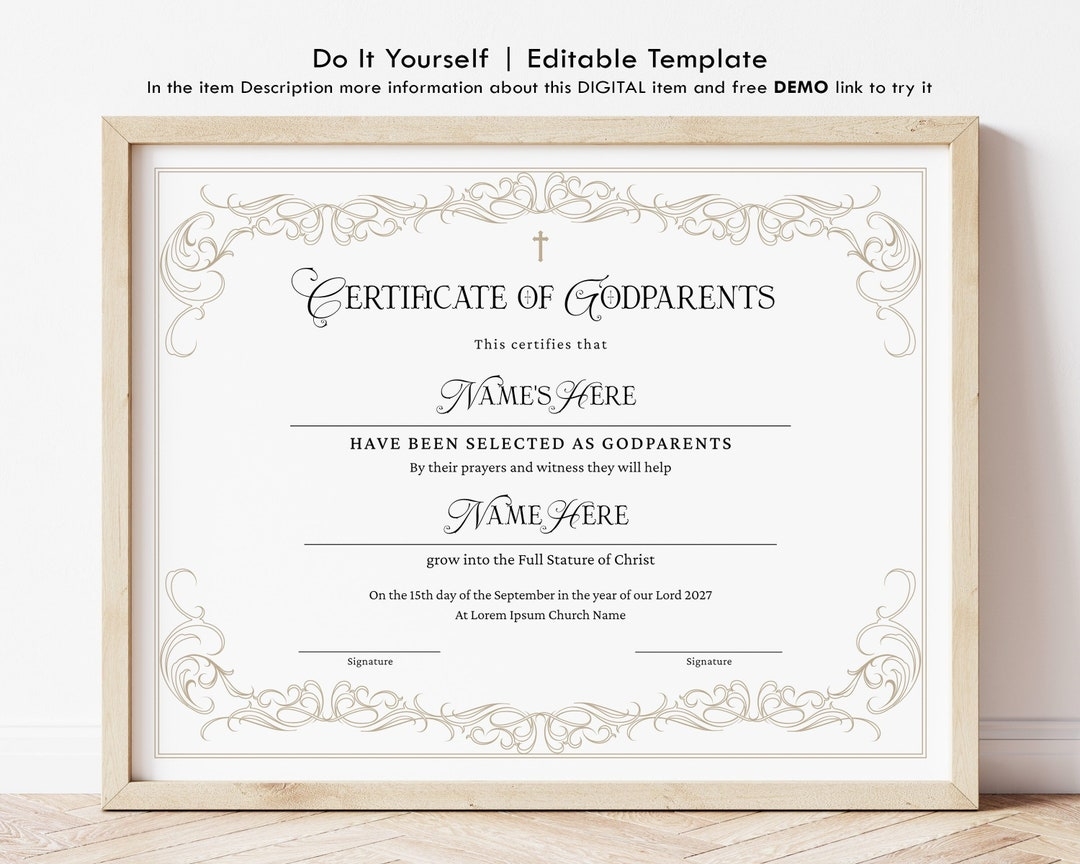Printable Godparent Certificate Template