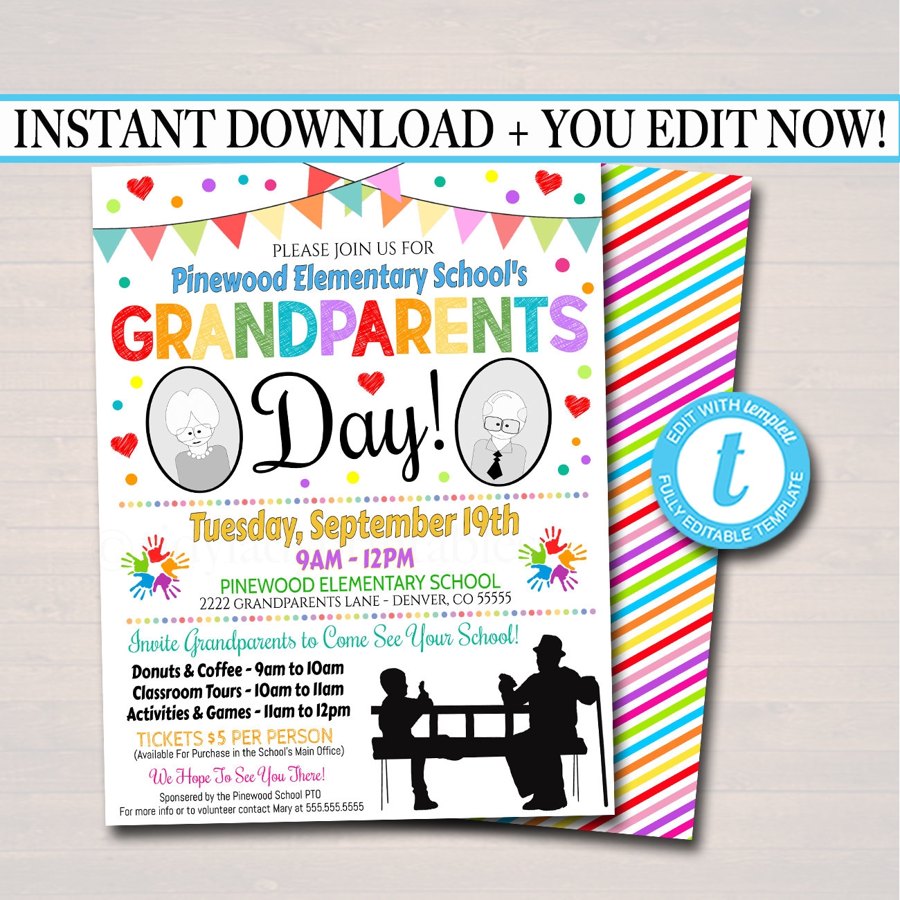 EDITABLE Grandparents Day Invite Breakfast Social Printable PTA PTO Flyer School Fundraiser Poster Family Party School Printable Invitation Etsy