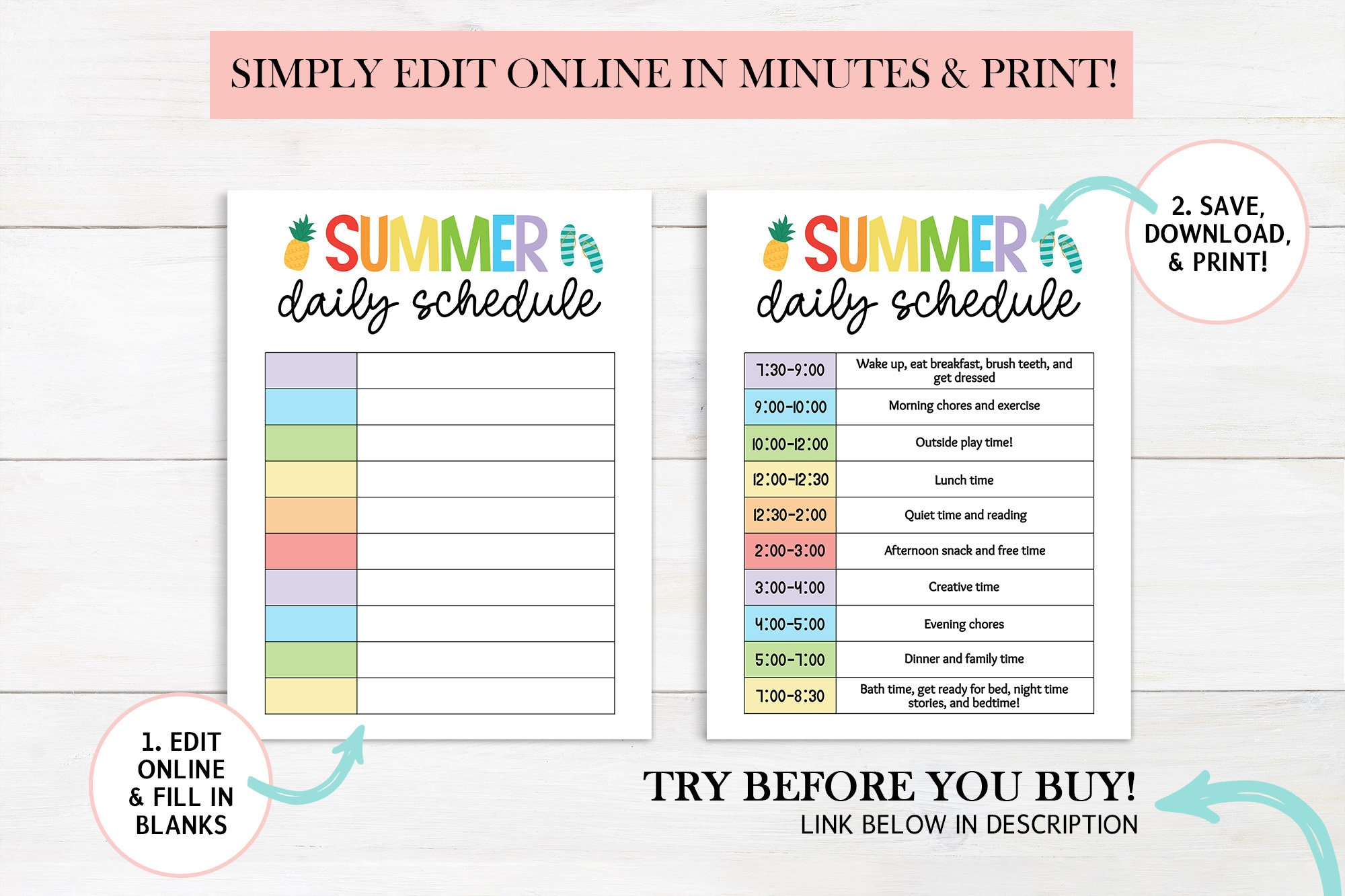 Editable Kids Daily Schedule Template Summer Schedule Printable Daily Checklist For Kids Summer Daily Routine Chart Checklist Download Etsy