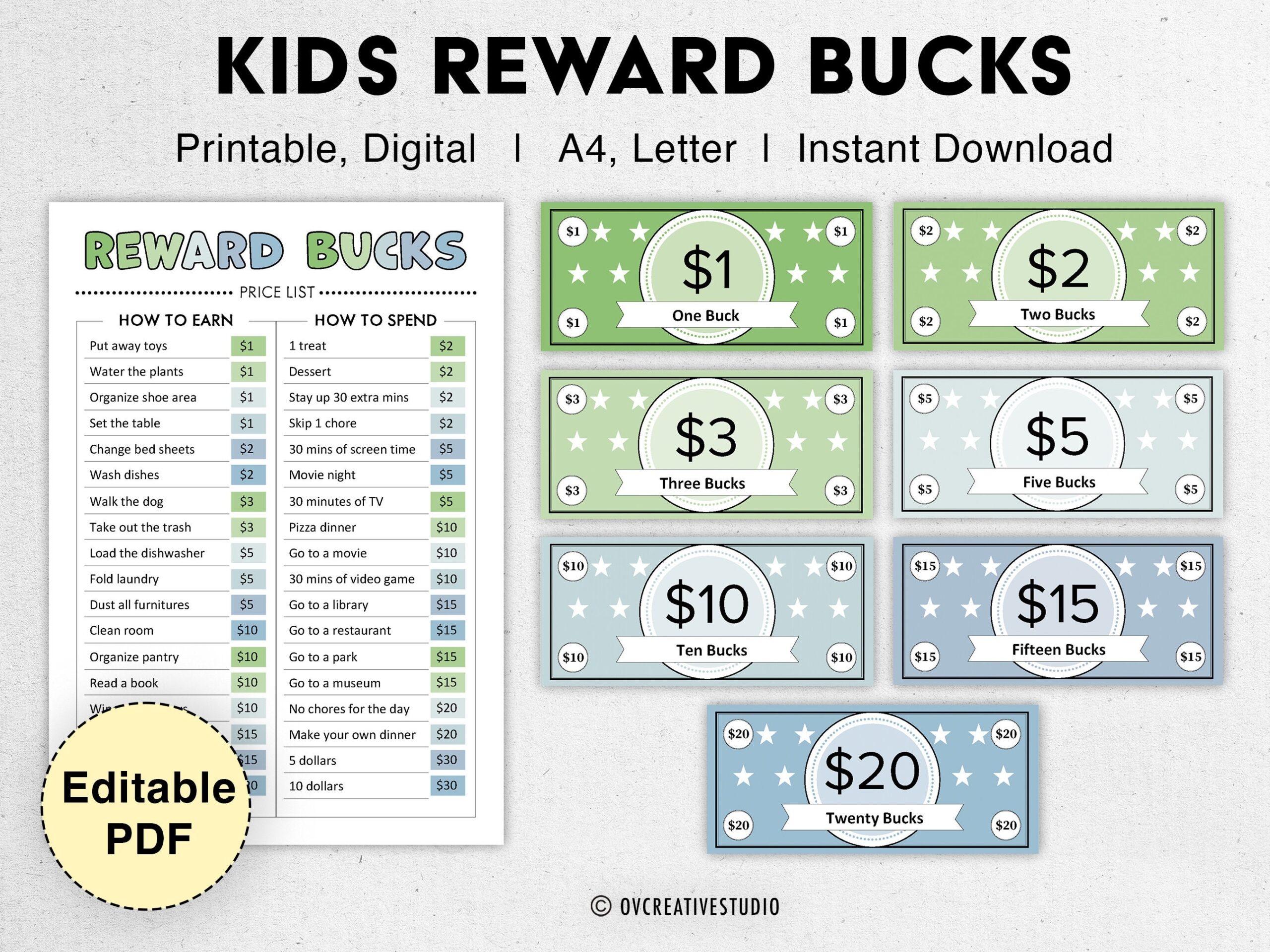 Editable Kids Reward Bucks Printable Mom Bucks PDF Reward System For Kids Chore Bucks Good Behavior Bucks Play Money Pretend Money Etsy