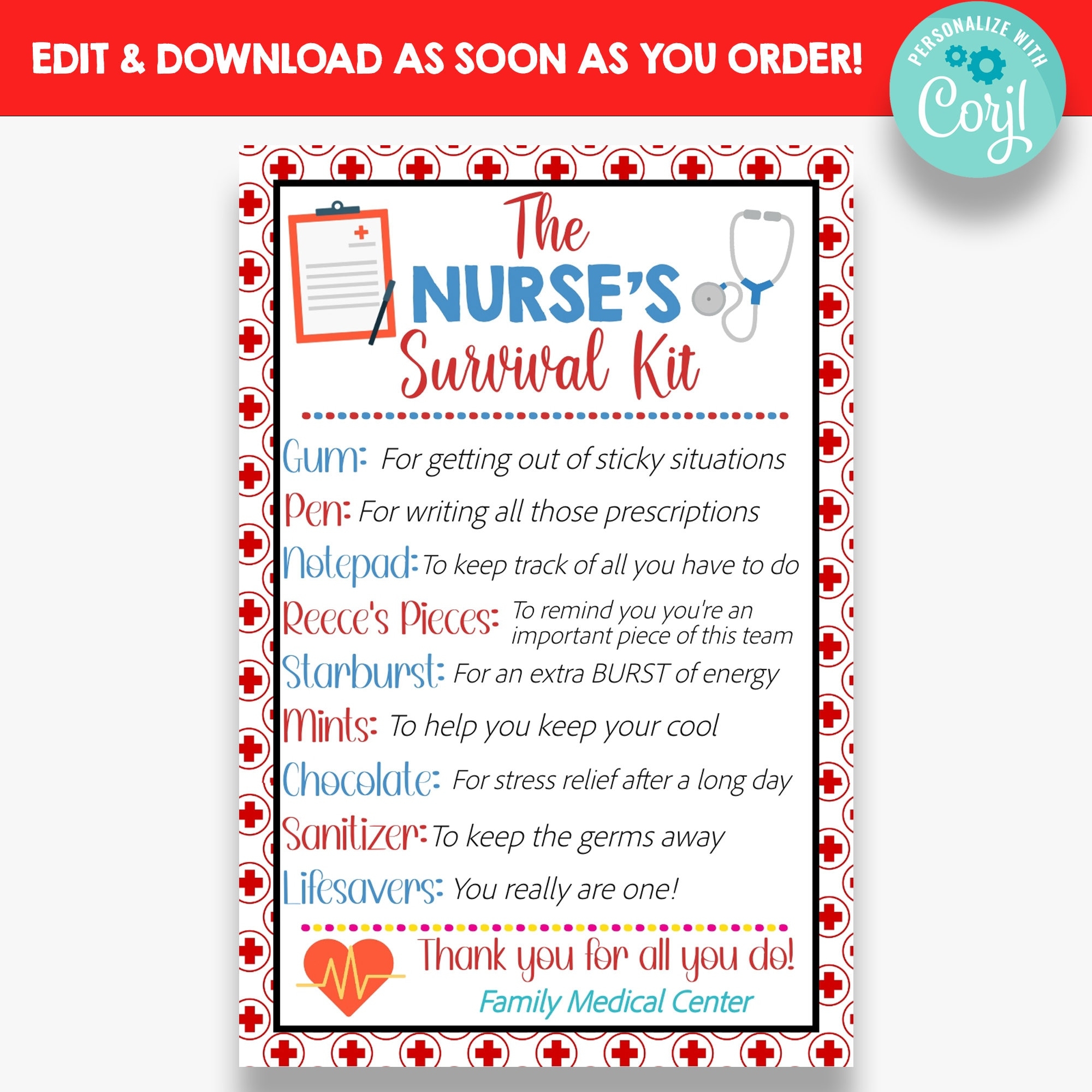 Free Printable Nursing Survival Kit Template