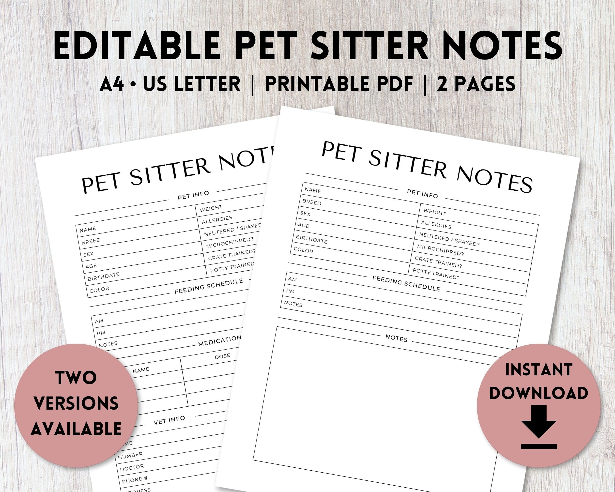 Printable Pet Sitter Template