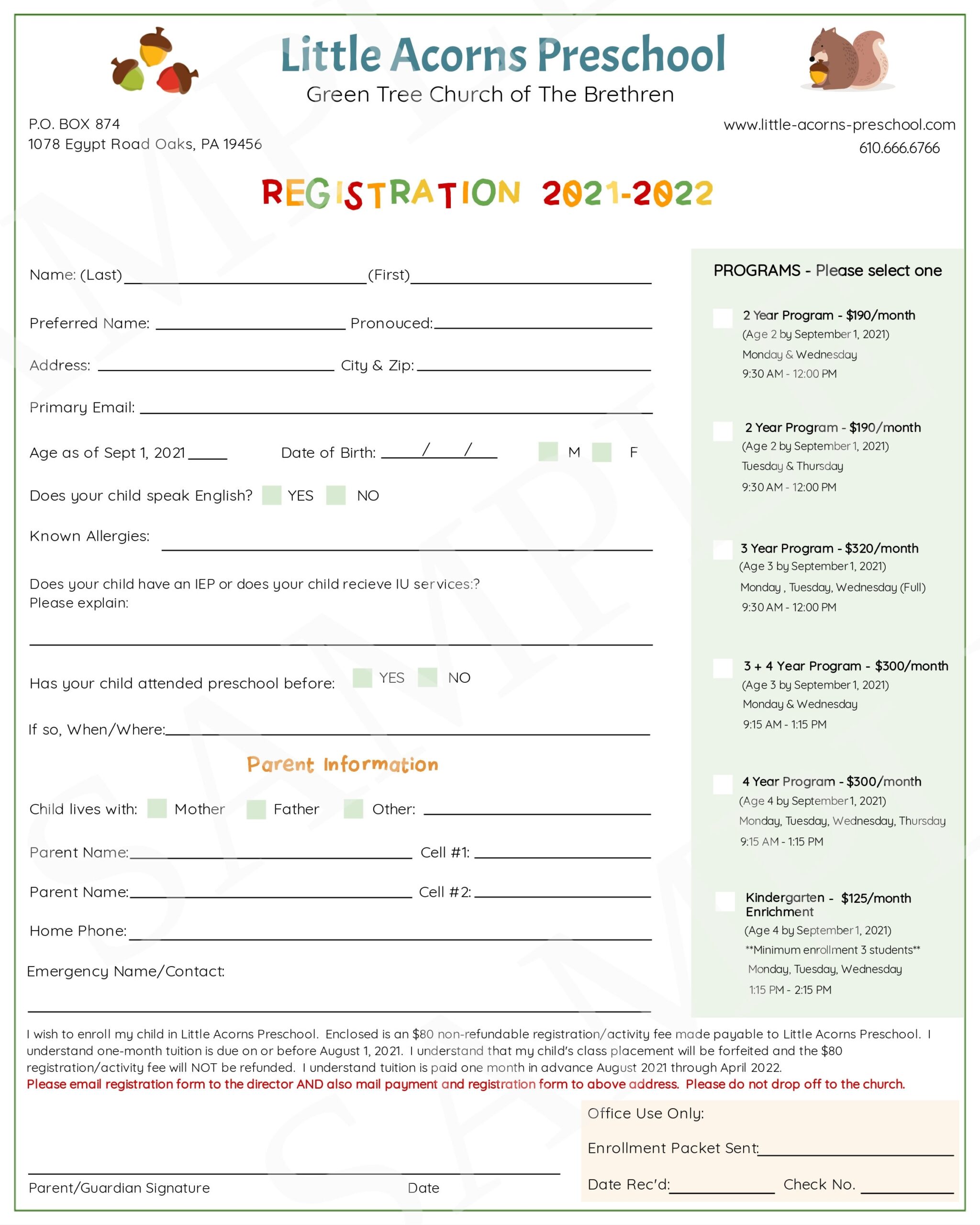 Editable Preschool Enrollment Form Template Registration Daycare Student Parent Form Back To School Woodland Edit Online Print Today Etsy