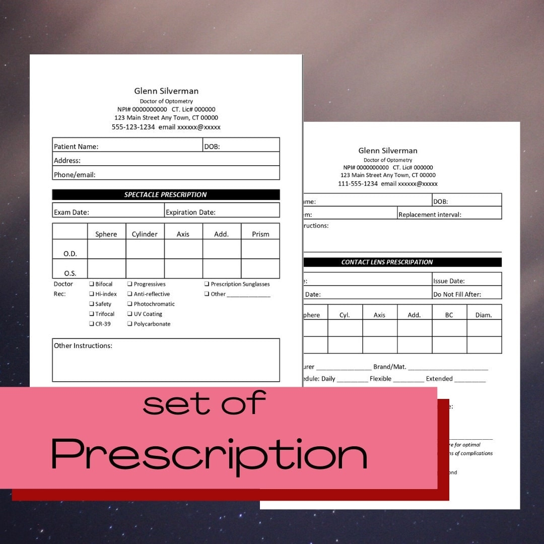 Editable Prescription Set For Optometry Contact Lens Spectacle Prescription Optometrist Forms EXCEL Form Etsy