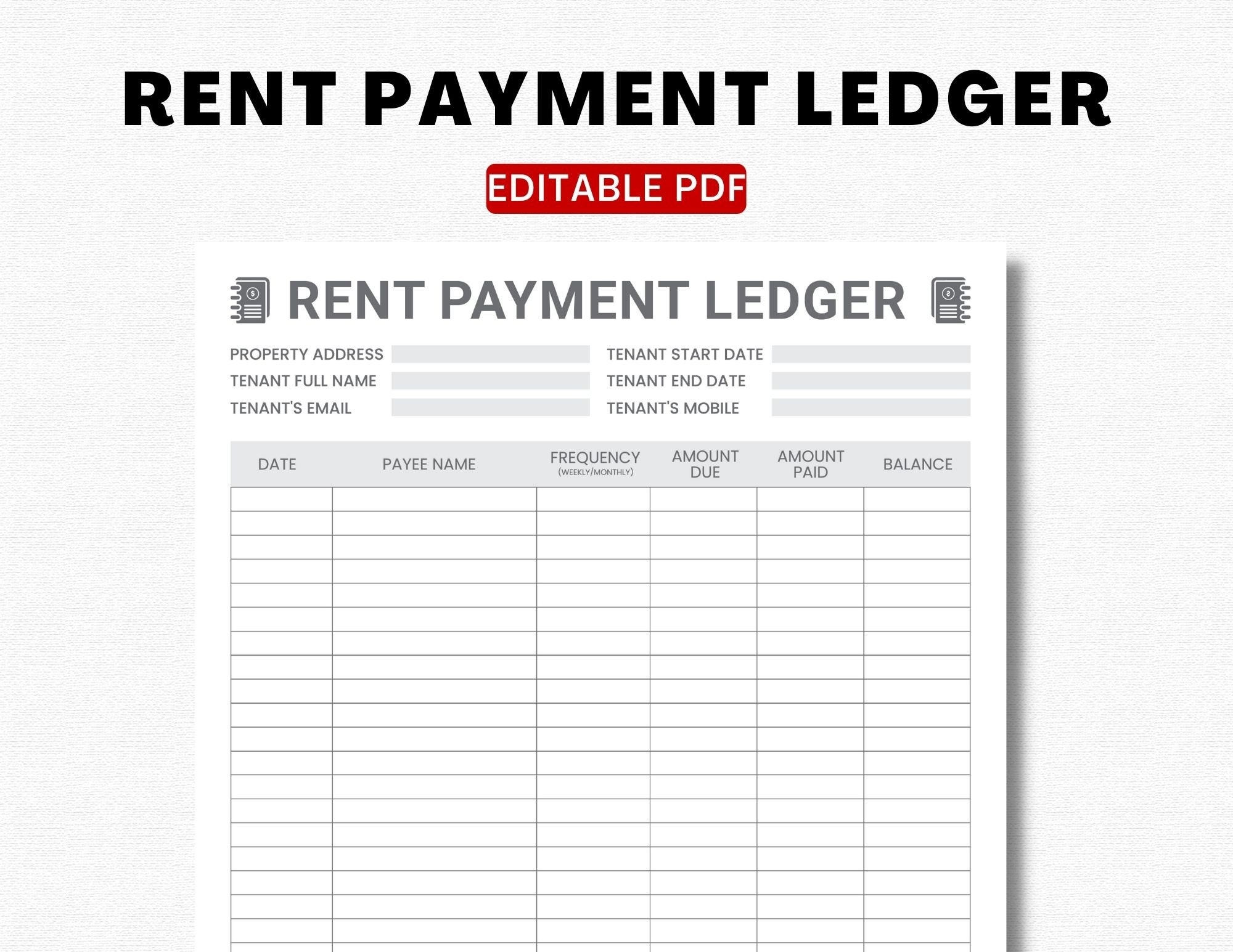 Editable Rent Payment Ledger Printable Rental Payment Tracker Rent Payment Log Rent Payment Record Rent Ledger Form Landlord Ledger pdf Etsy