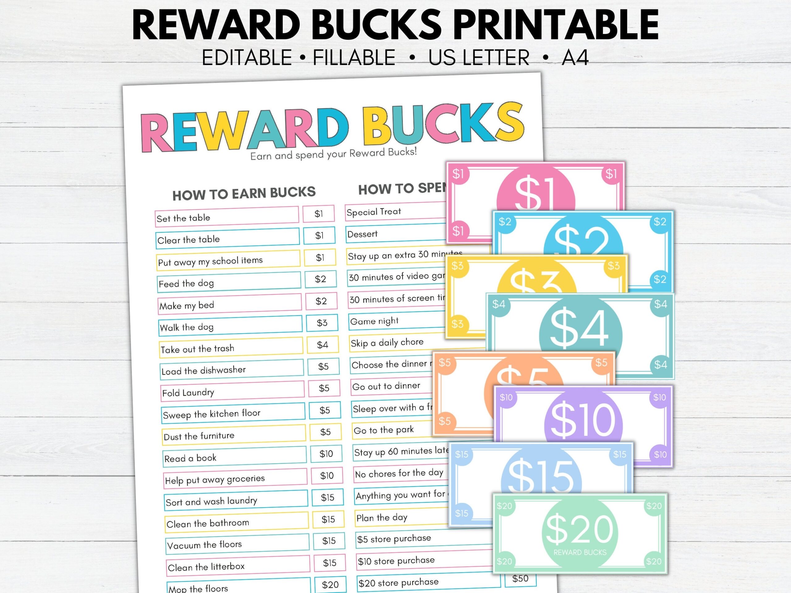 Printable Reward Bucks Template