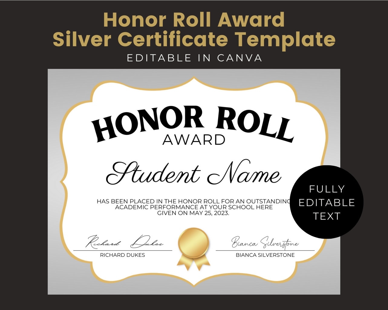 Downloadable Printable Free Editable Honor Roll Certificate Template