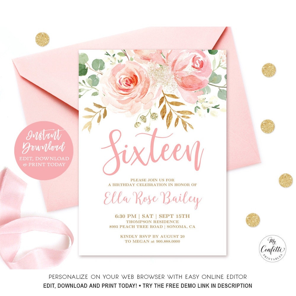 Printable Sweet 16 Invitation Templates