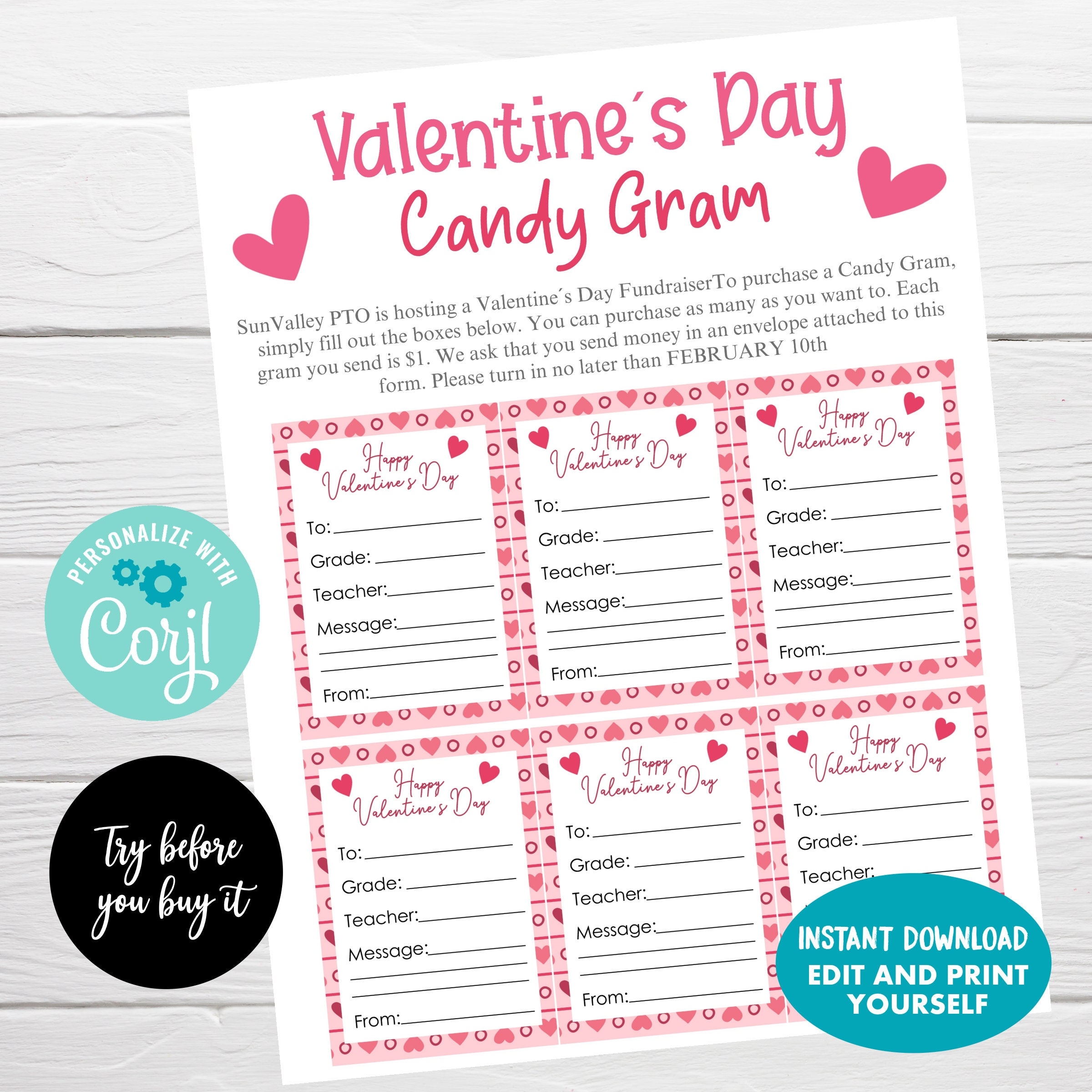 Printable Customizable Candy Gram Template