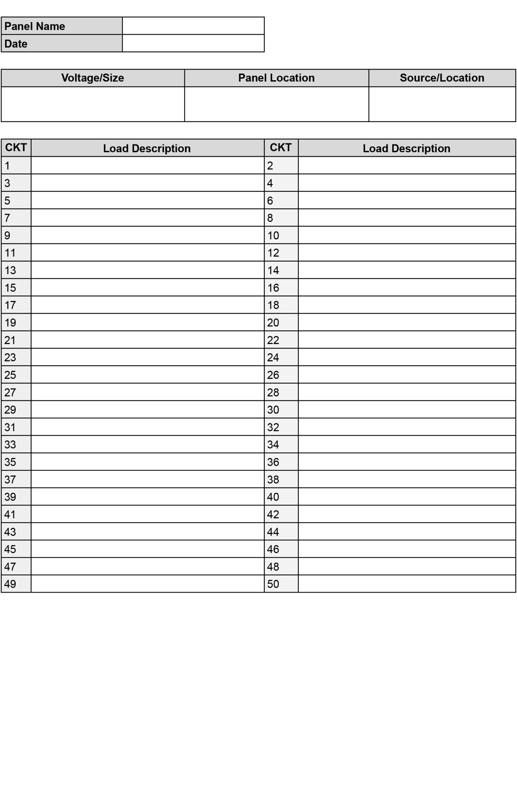 Printable Free Circuit Breaker Directory Template