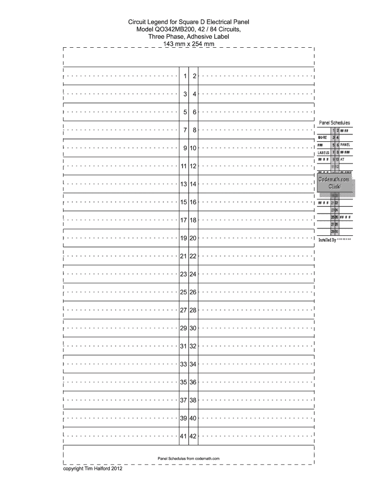 Electrical Panel Labels Template Fill Online Printable Fillable Blank PdfFiller
