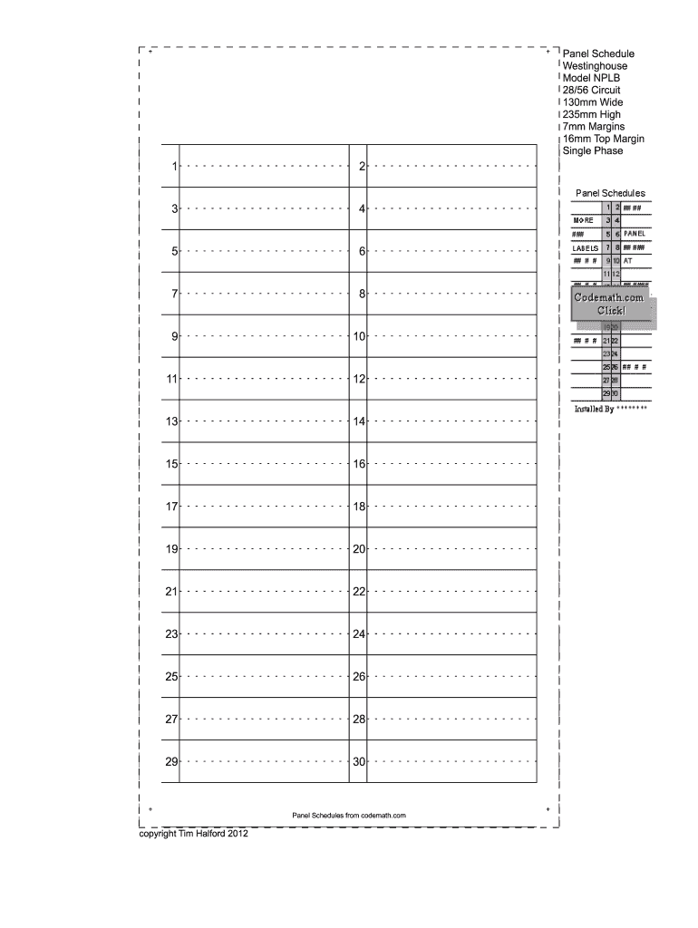 Electrical Panel Schedule Template Excel Fill Online Printable Fillable Blank PdfFiller