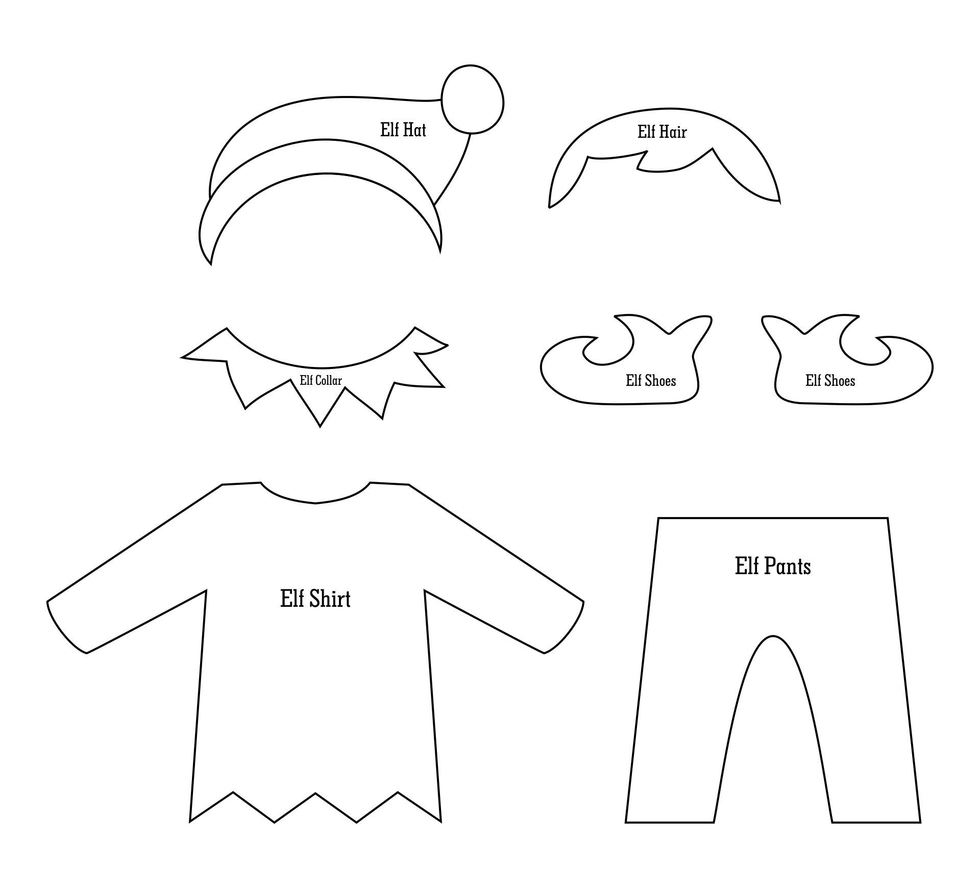 Elf Clothes And Parts Template Printable Printable Christmas Templates Elf Clothes Elf Crafts
