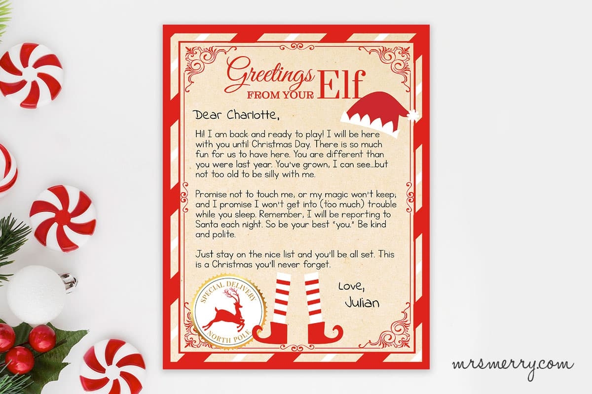 Free Printable Elf On The Shelf Letter Template