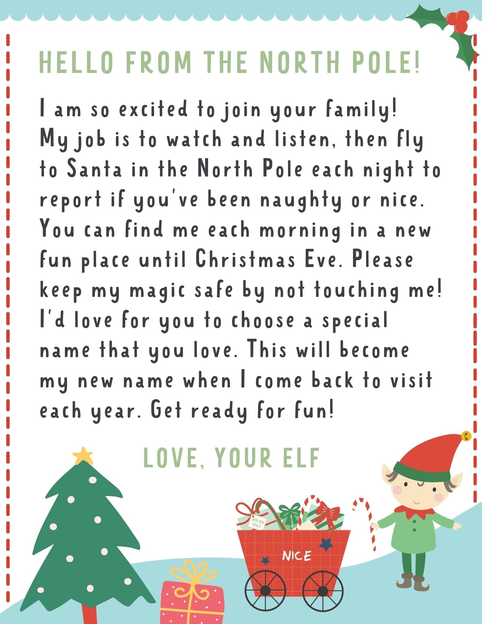 Elf On The Shelf Printable Letter Template