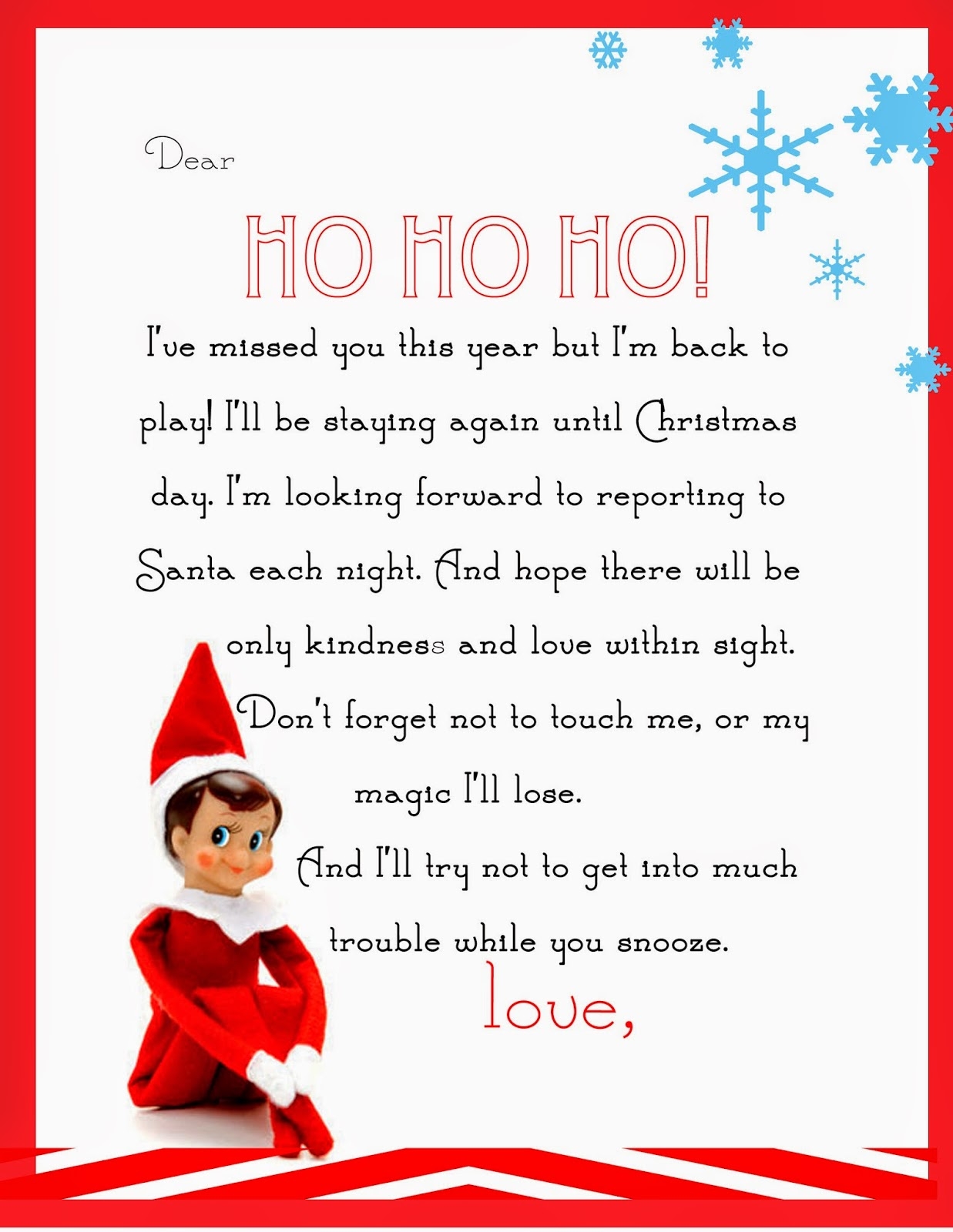 Elf On The Shelf Template Printable
