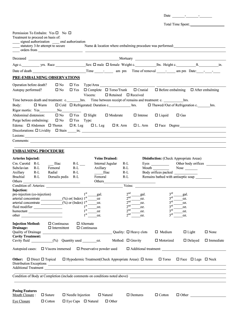 Embalming Report Fill Online Printable Fillable Blank PdfFiller