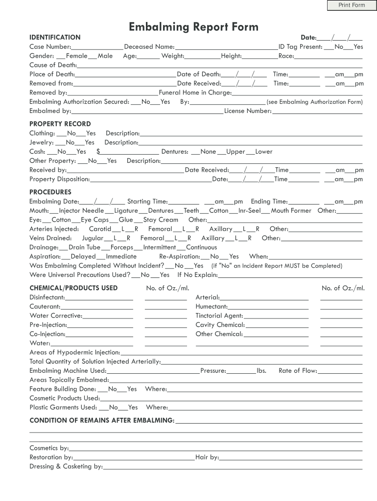 Embalming Report Fill Online Printable Fillable Blank PdfFiller