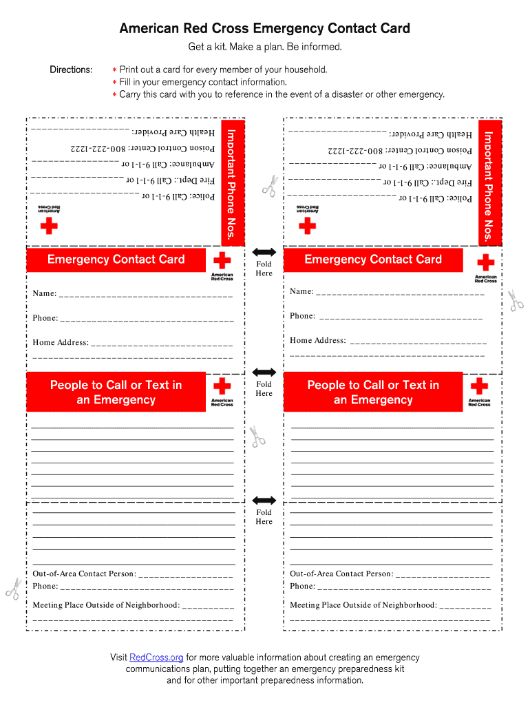 Printable Free Emergency Contact Card Template
