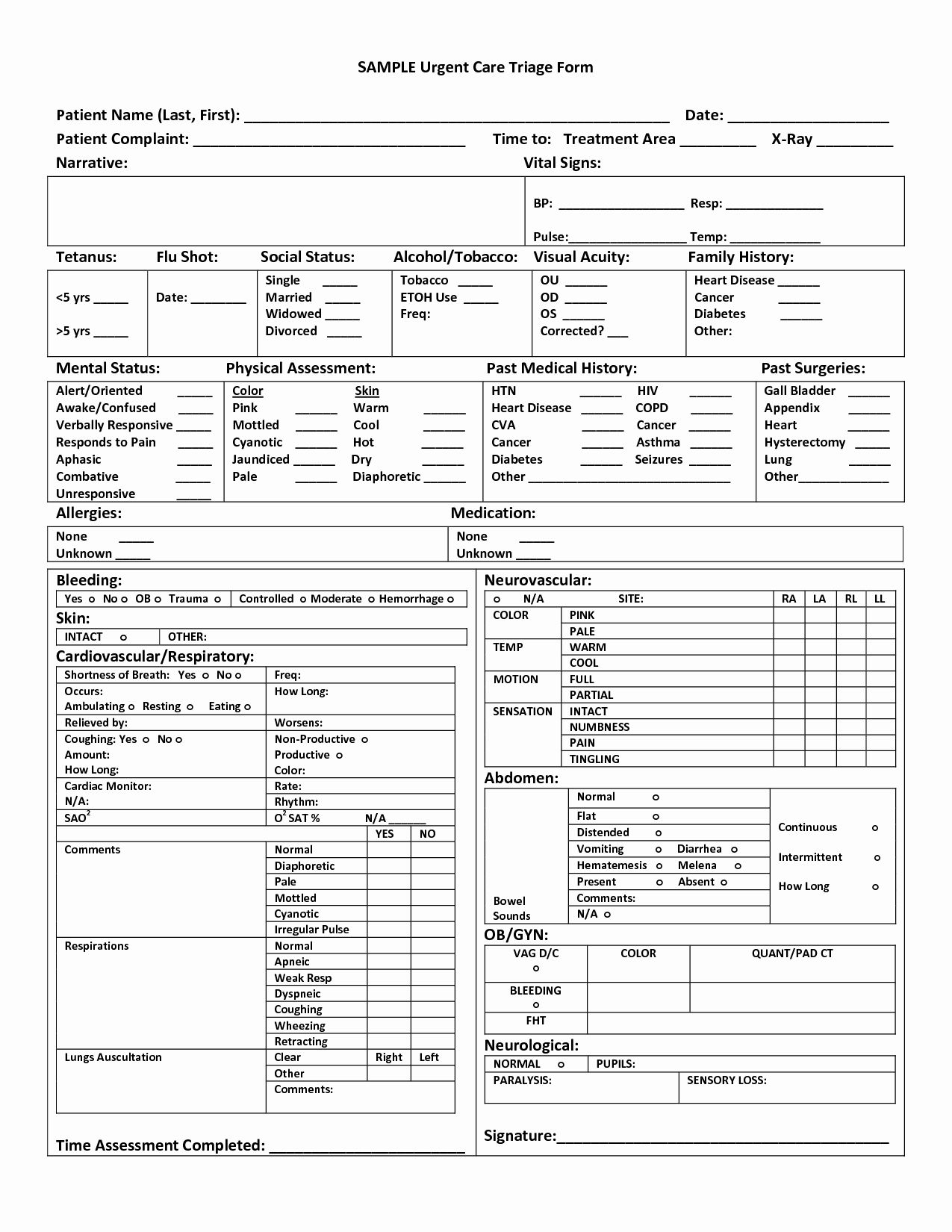 Printable Triage Form Template