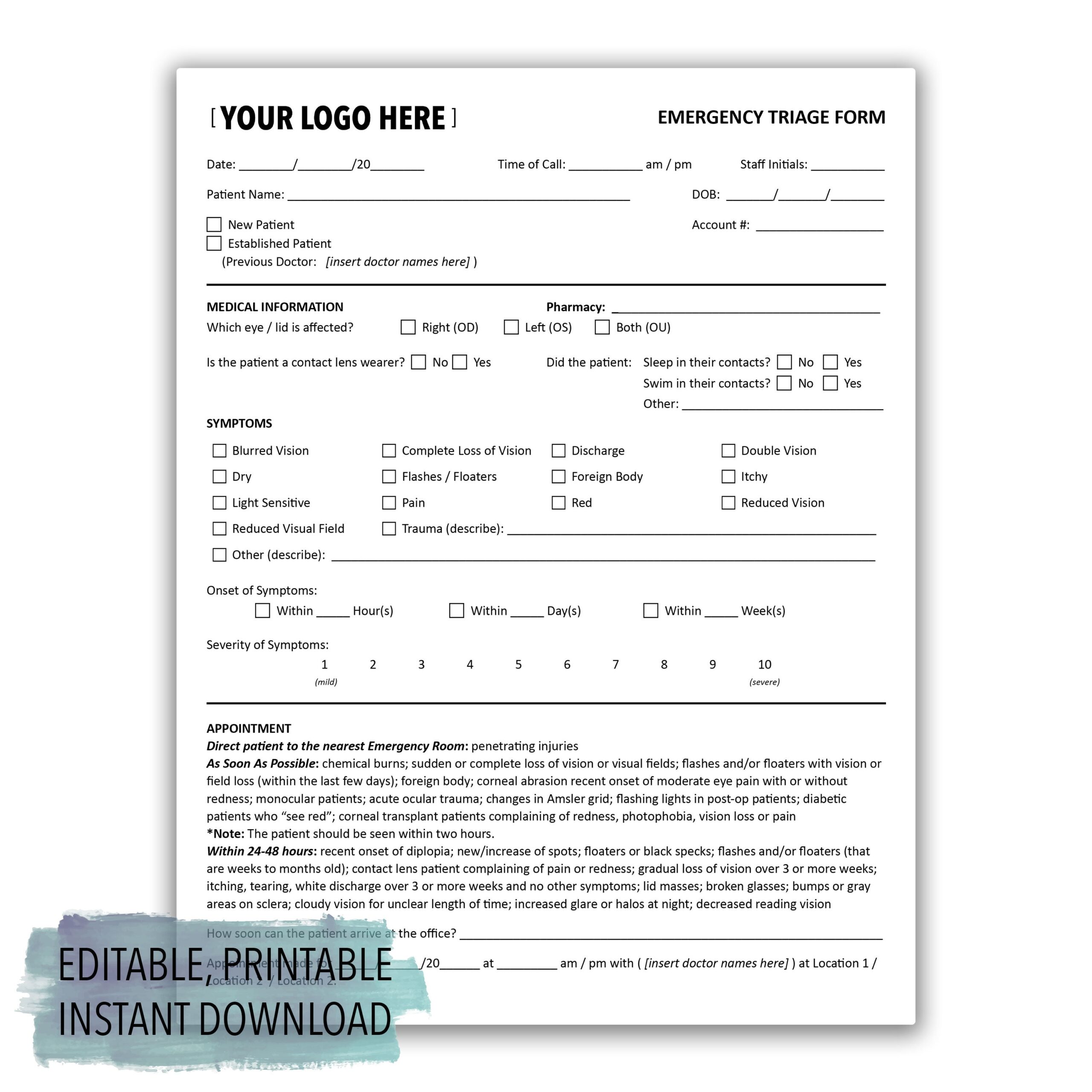 Printable Triage Form Template