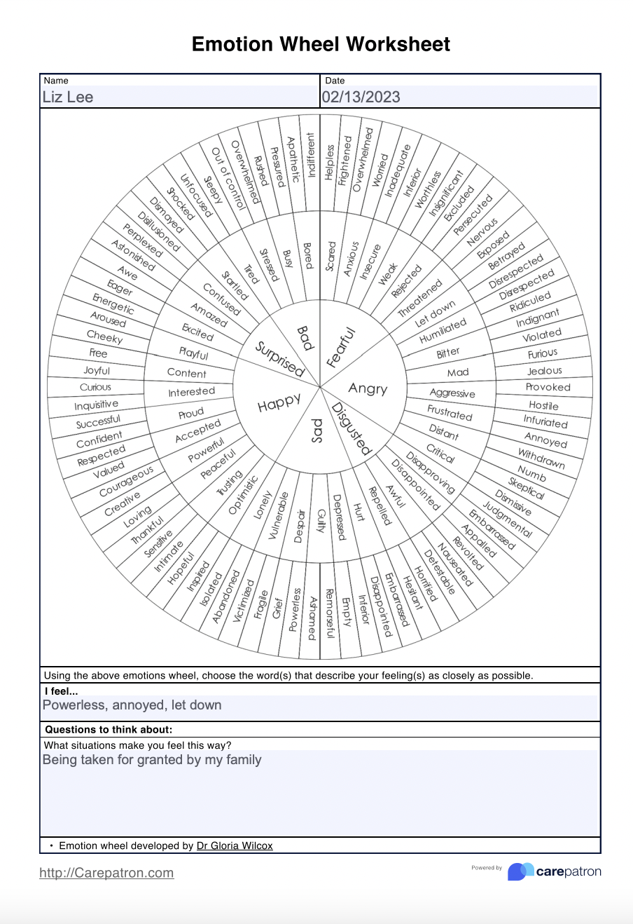 Emotion Wheel Worksheet Example Free PDF Download