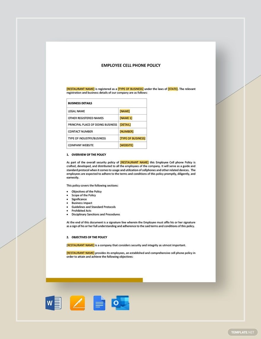 Printable Cell Phone Policy Template
