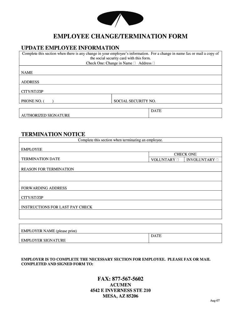 Employee Termination Form Pdf Fill Online Printable Fillable Blank PdfFiller