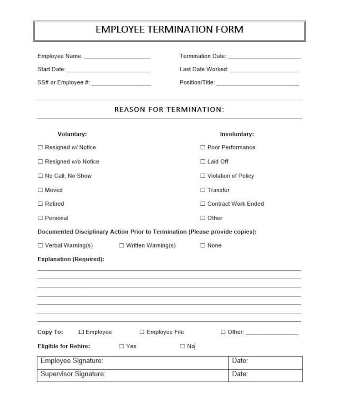 Printable Termination Form Template