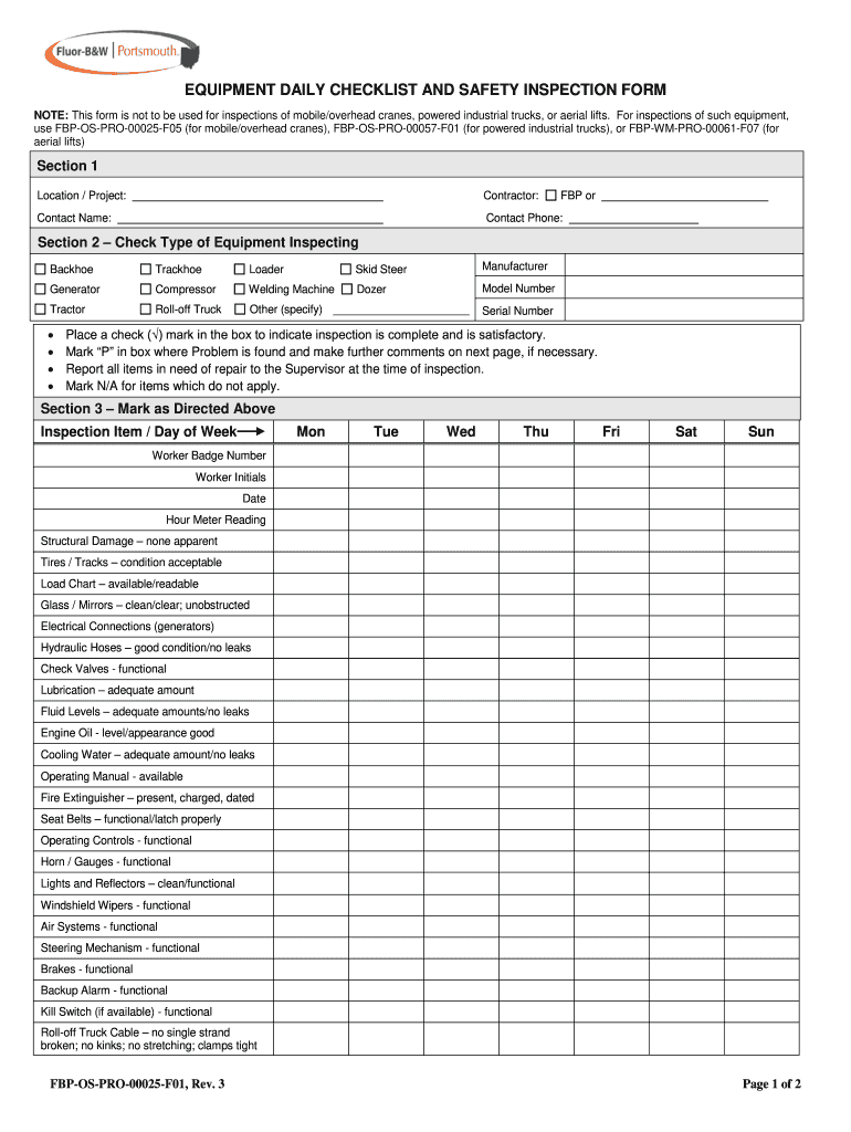 Equipment Inspection Form Fill Online Printable Fillable Blank PdfFiller