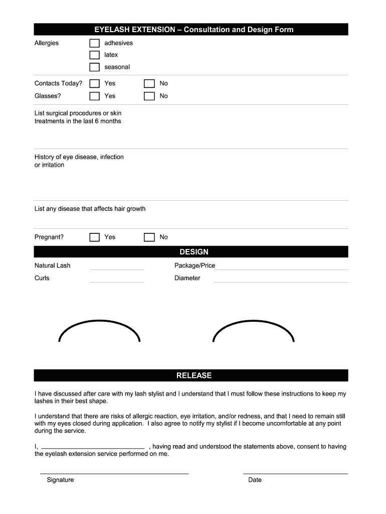 Printable Eyelash Extension Consultation Form Template Free