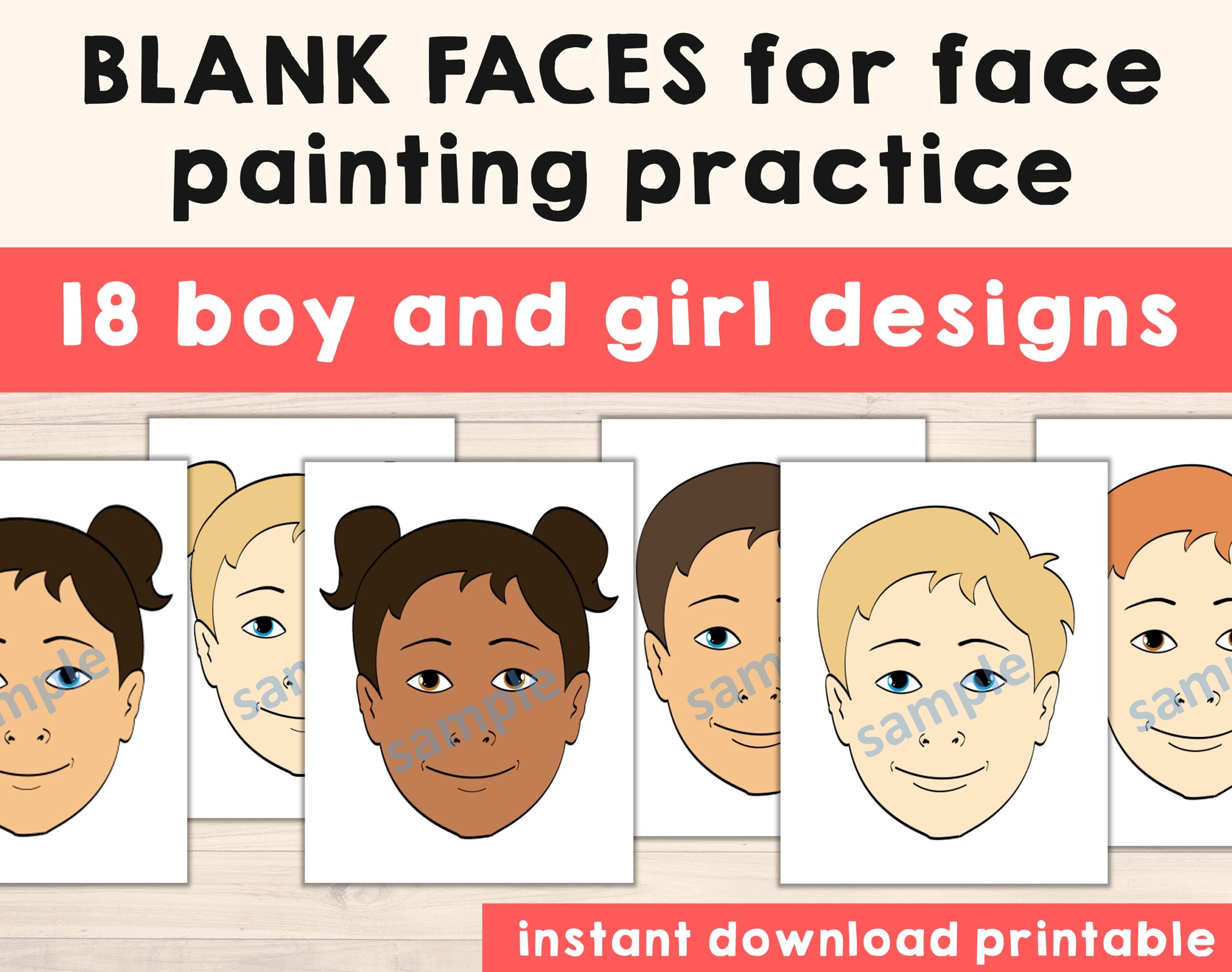 Face Paint Blank Faces For Practice Pack Of 18 Face Template Printable Face Painting Menu Cartoon Images Drawings Digital Download Etsy