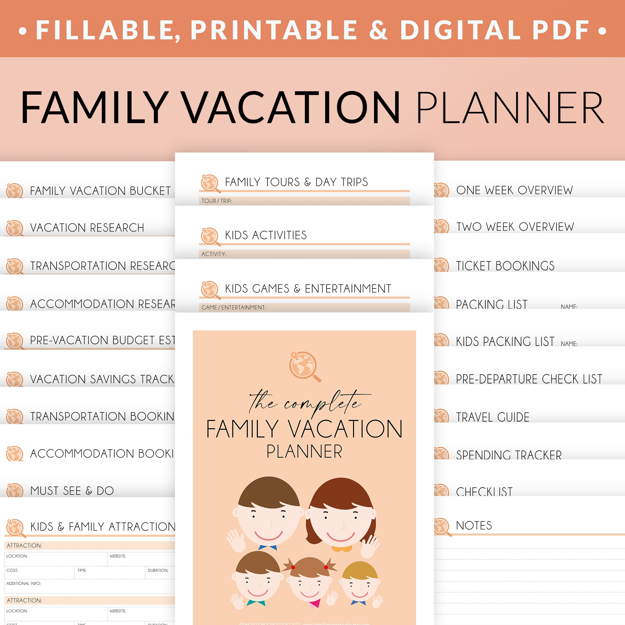 Family Vacation Itinerary Template Printable Fillable PDF Holiday Travel Planner Packing List Trip Organizer Digital Download Etsy