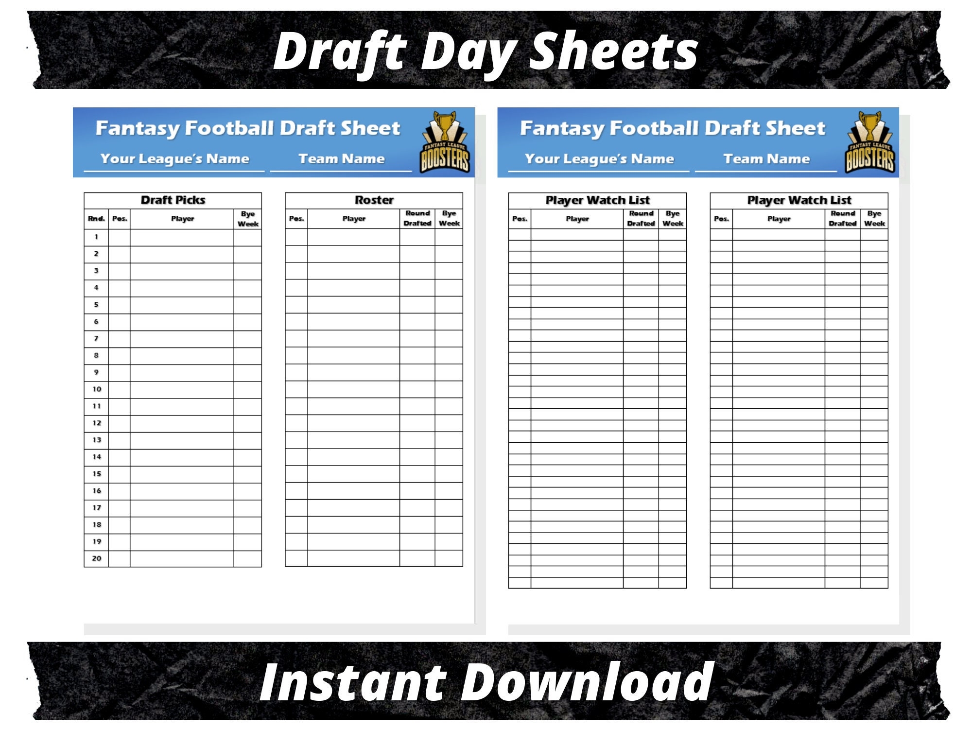 Printable Fantasy Football Draft Sheet Template