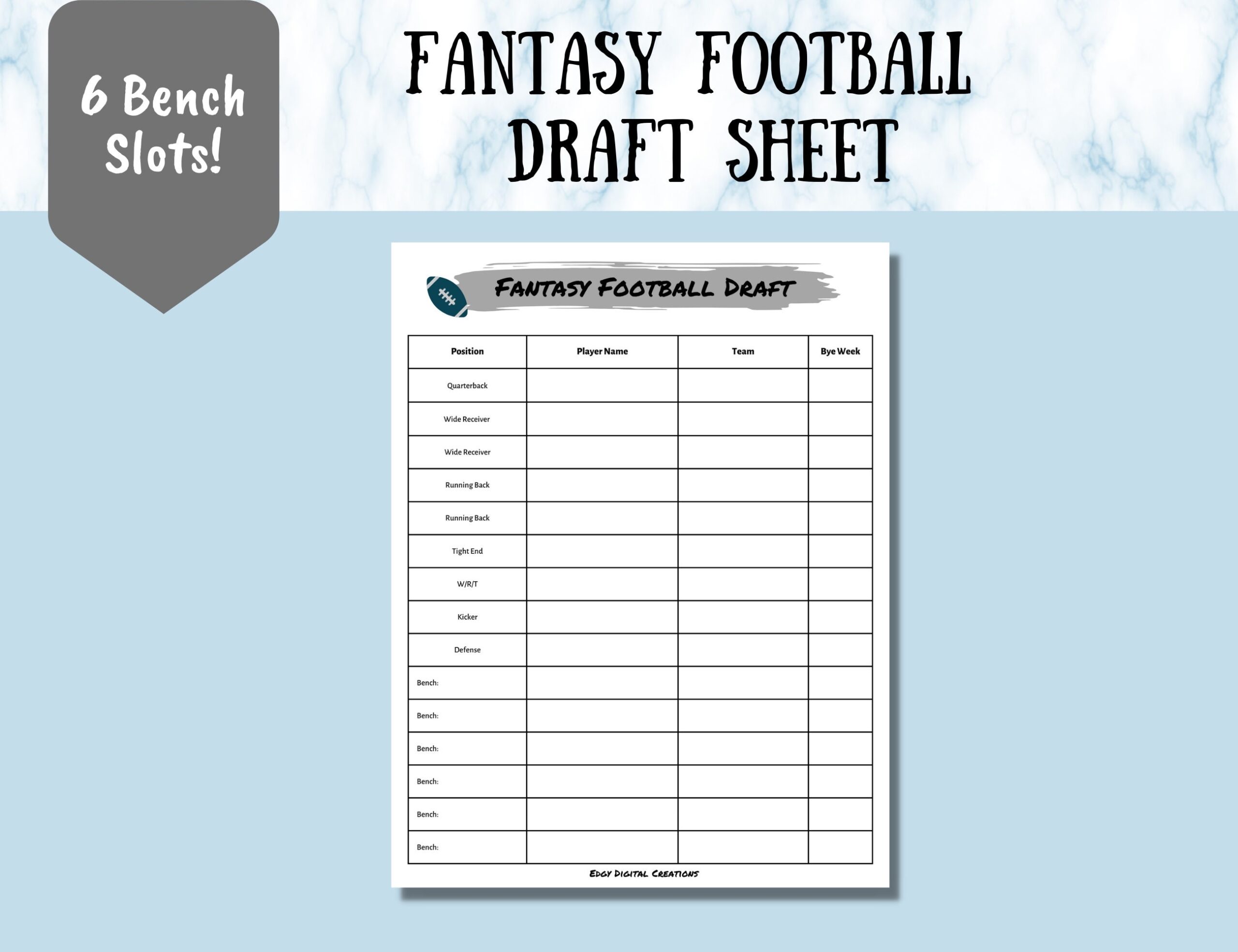 Fantasy Football Draft Sheet Digital And Printable Draft Sheet PDF US Letter And A4 Goodnotes Noteshelf Notability Etsy Australia