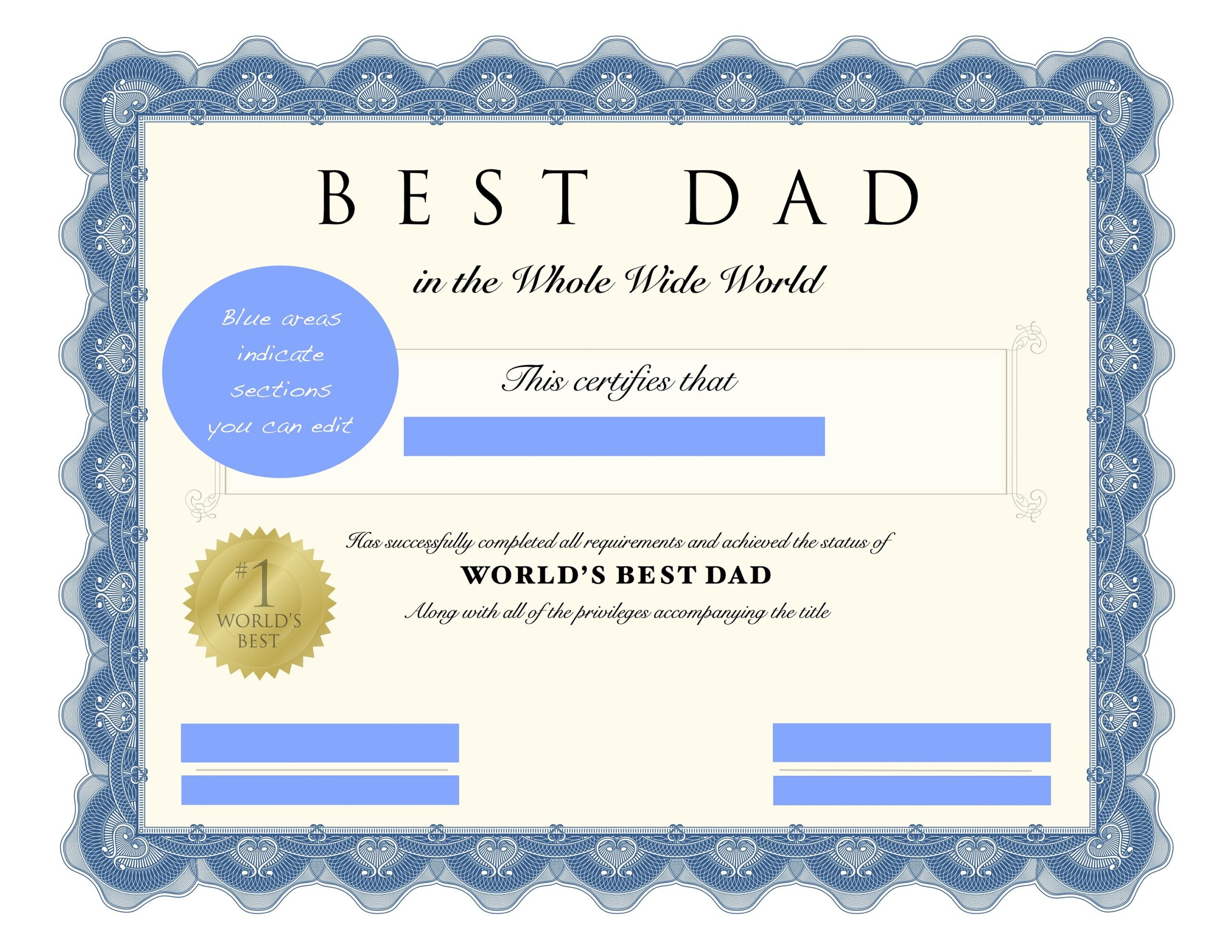 Printable Best Dad Certificate Template