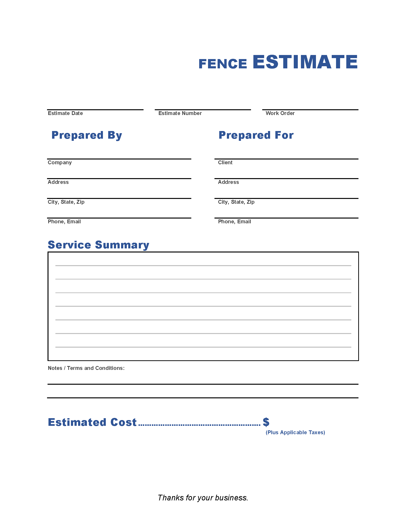 Fence Estimate Template Invoice Maker