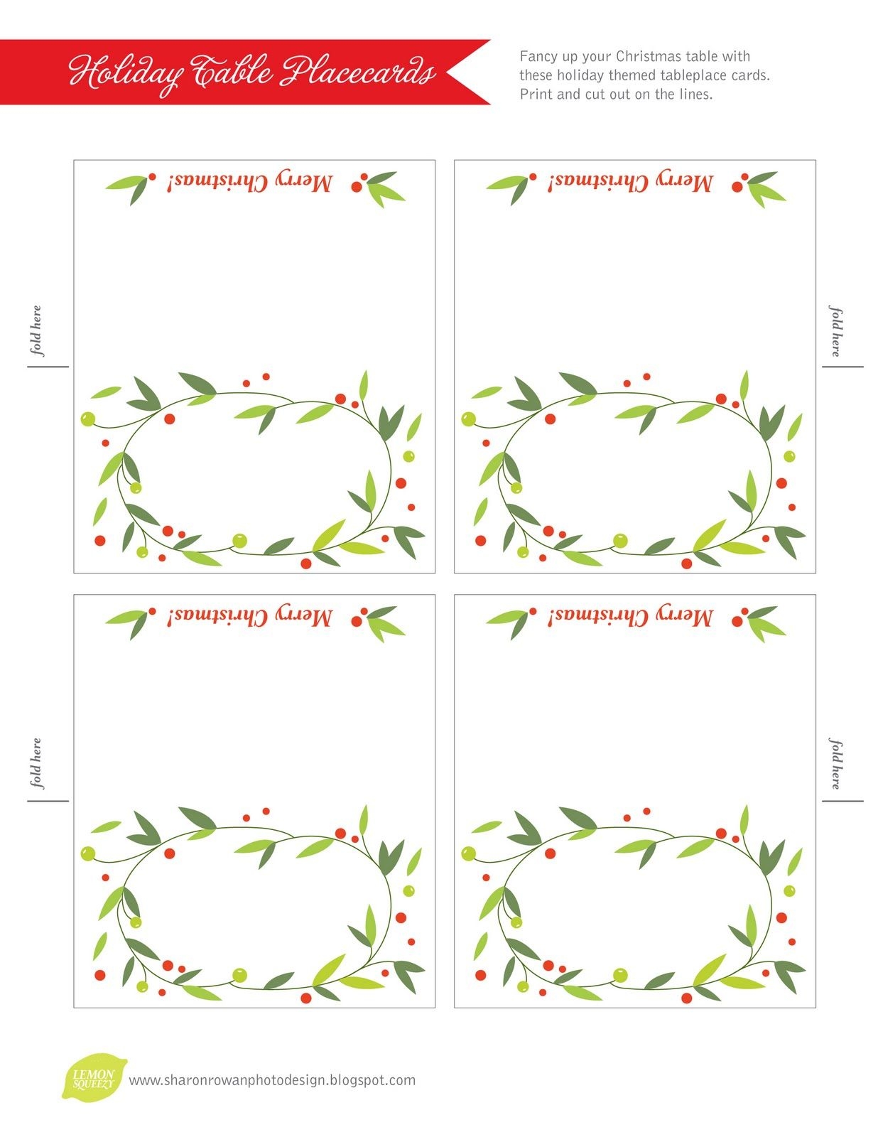 Free Printable Christmas Place Card Templates