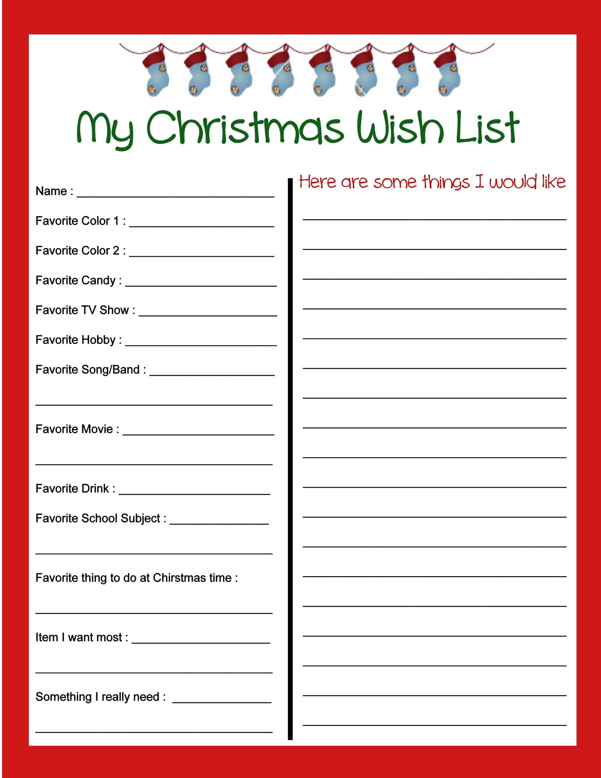 Festive Fun Printable Christmas Wish List For Kids 