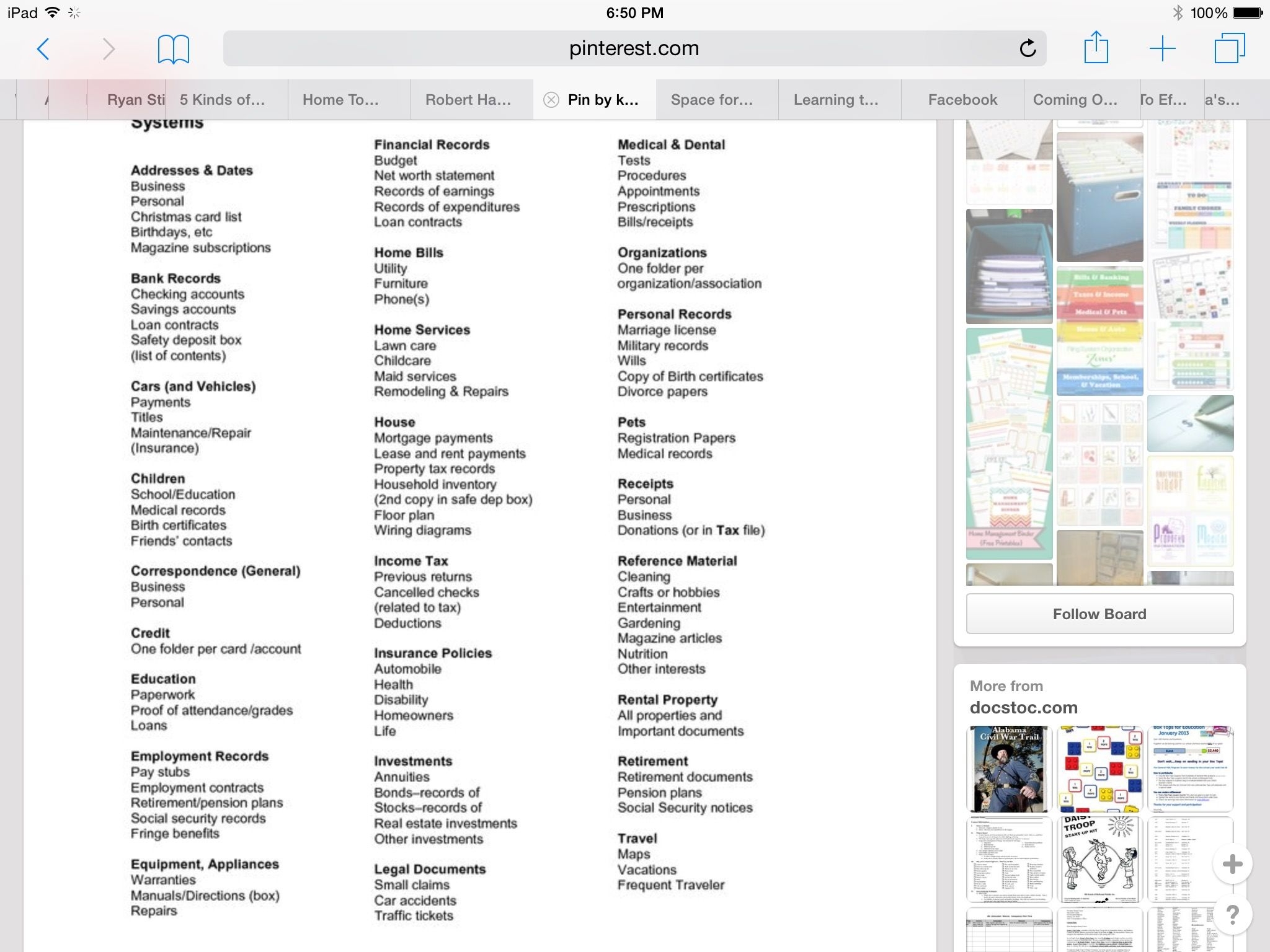 Filing Categories Business Checklist Paper Organization Printable Planner