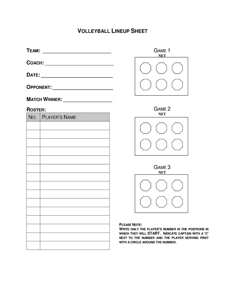 Fillable Online VOLLEYBALL LINEUP SHEET Regonlinecom Fax Email Print PdfFiller