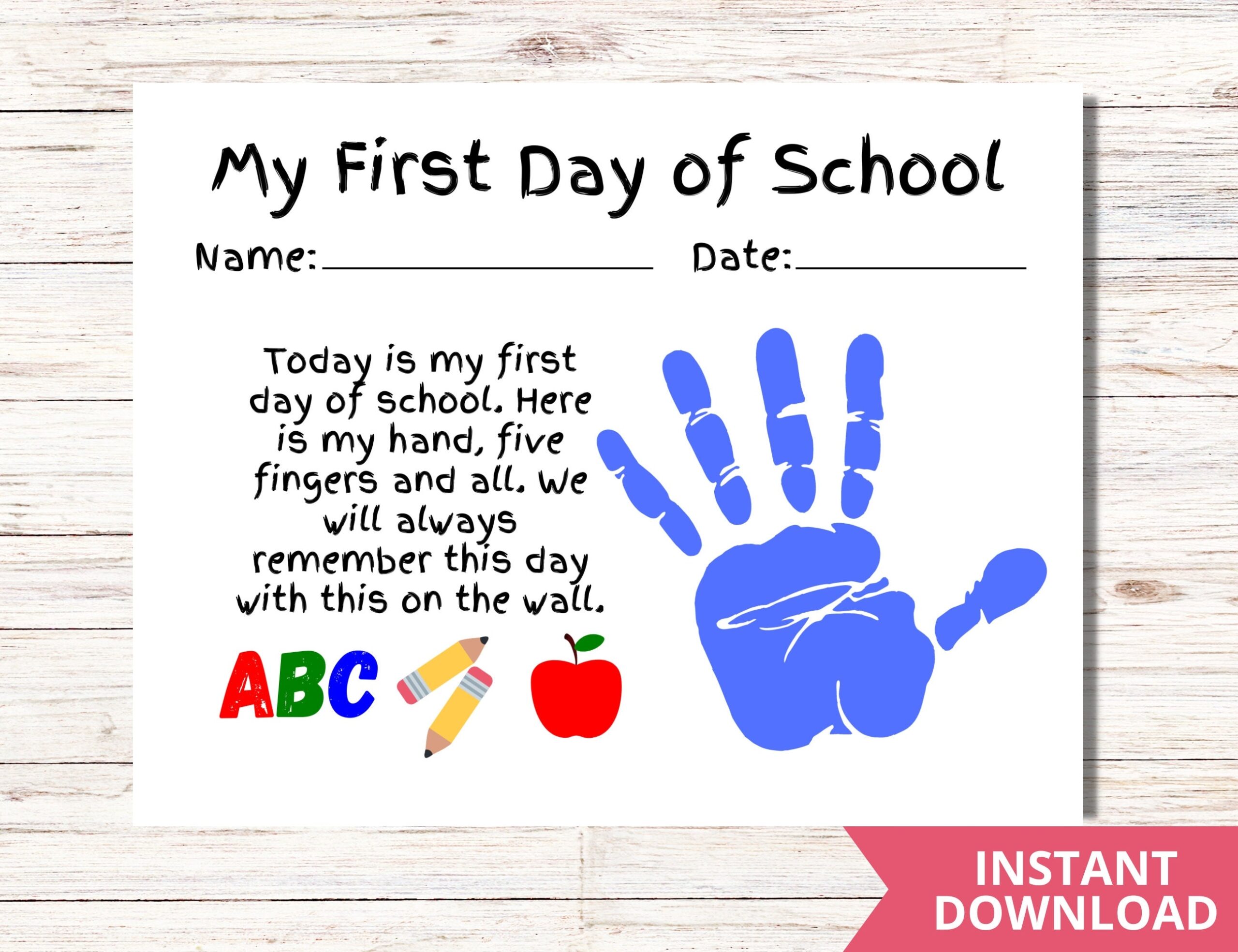First Day Of School Handprint Art Craft Keepsake Template Back To School Poem Classroom Activity Etsy