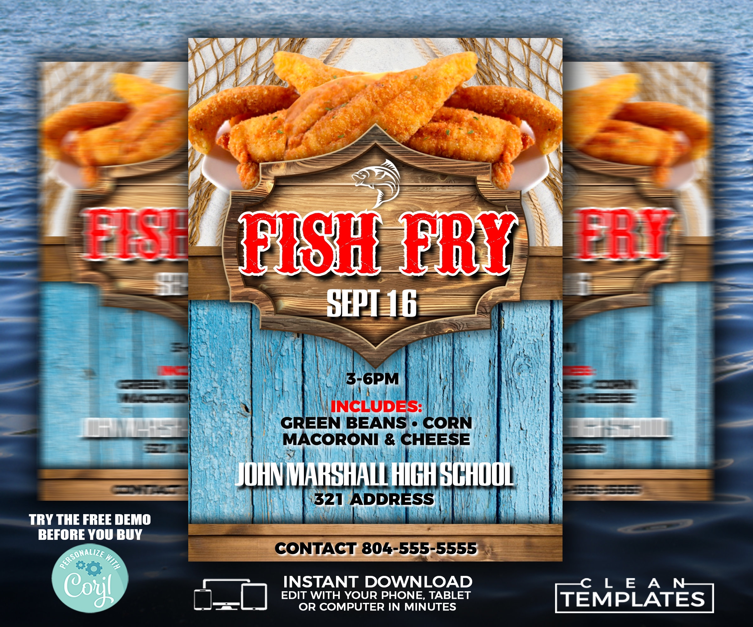 Fish Fry Flyer Edit Online 5X7 Digital Printable Do It Yourself Corjl Template