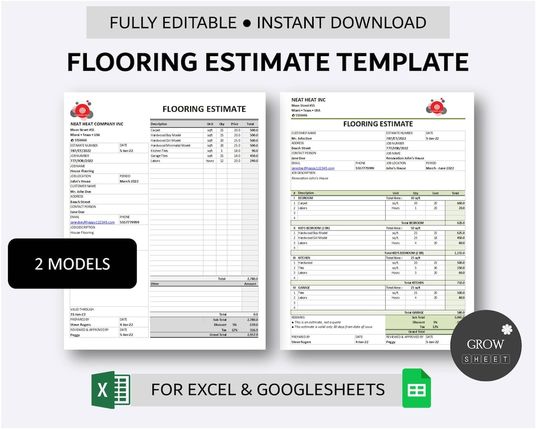 Printable Flooring Estimate Template