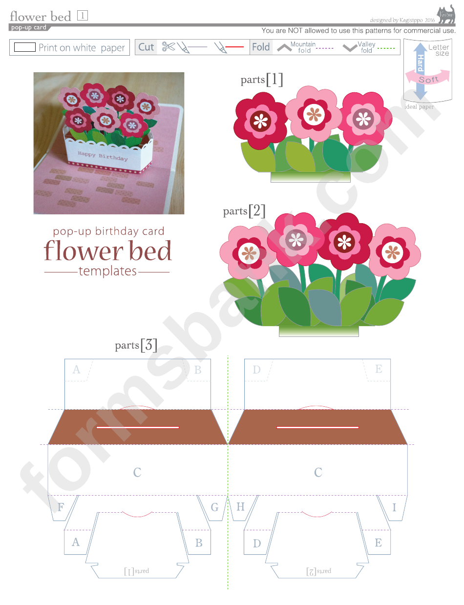 Flower Bed Pop Up Card Template Printable Pdf Download Pop Up Card Templates Card Templates Free Card Templates Printable