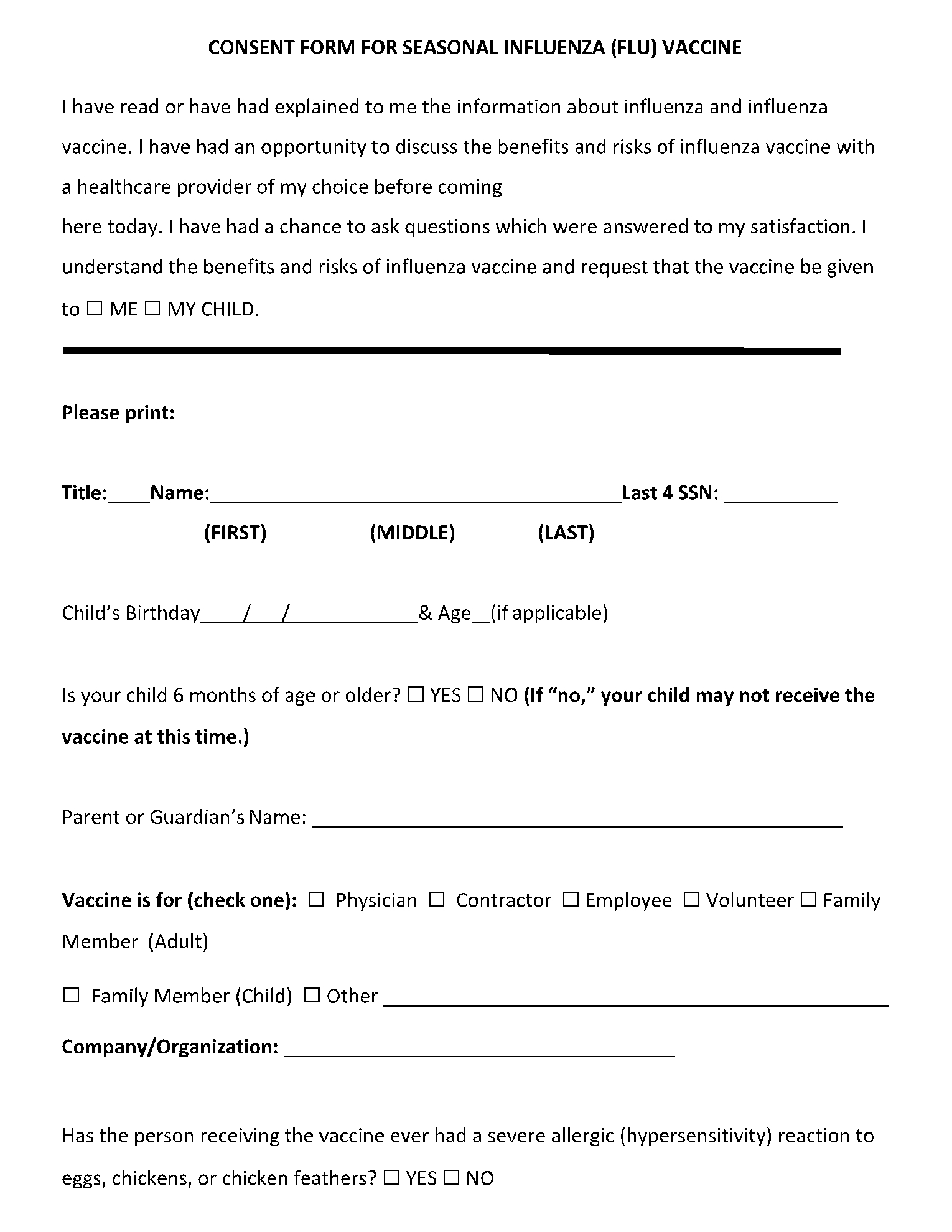 Flu Shot Influenza Vaccine Consent Form Template CocoSign