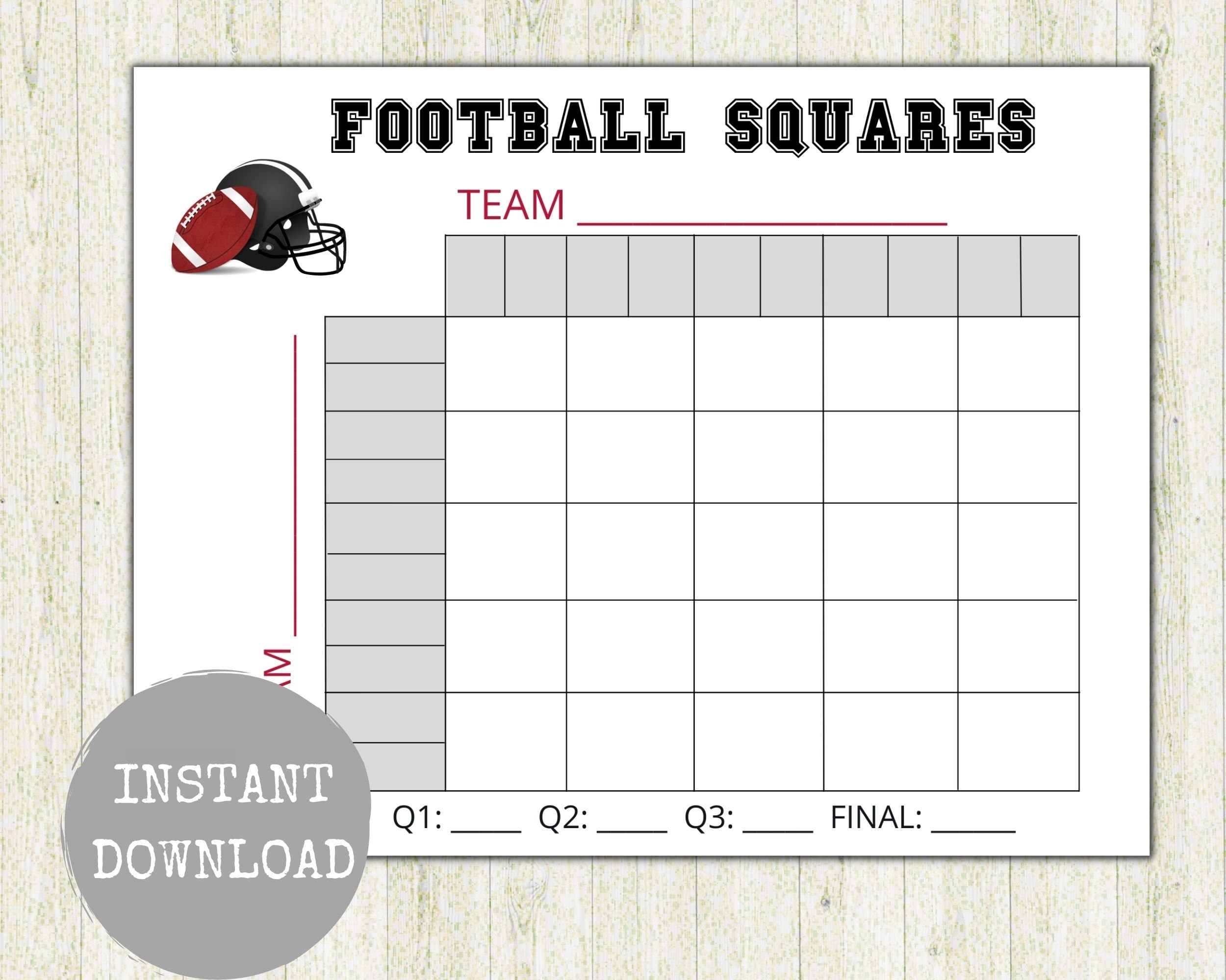 Free Printable Super Bowl 25 Squares Template