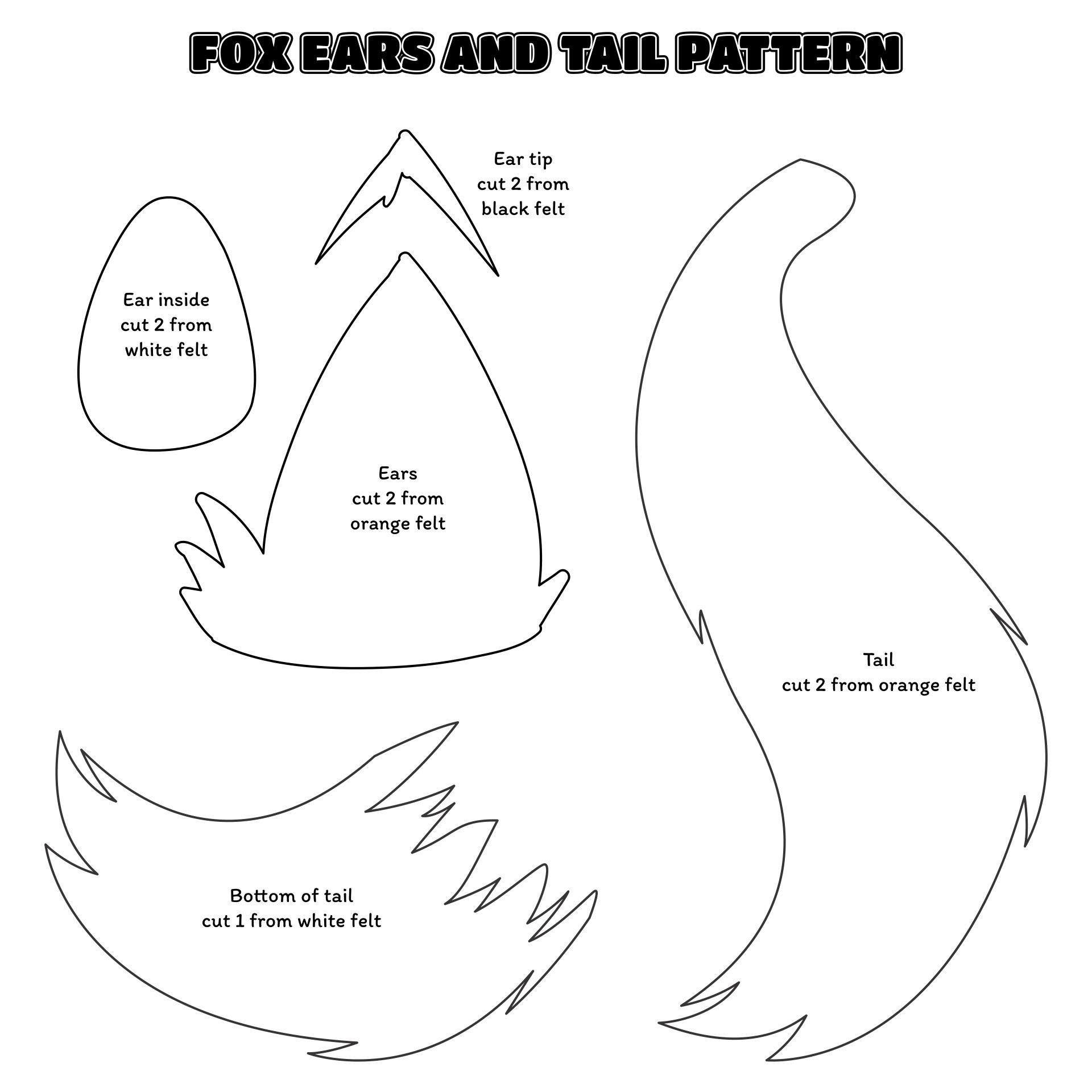 Fox Ears And Tail Patterns For Sewing Fox Sewing Pattern Fox Ears And Tail Fox Pattern