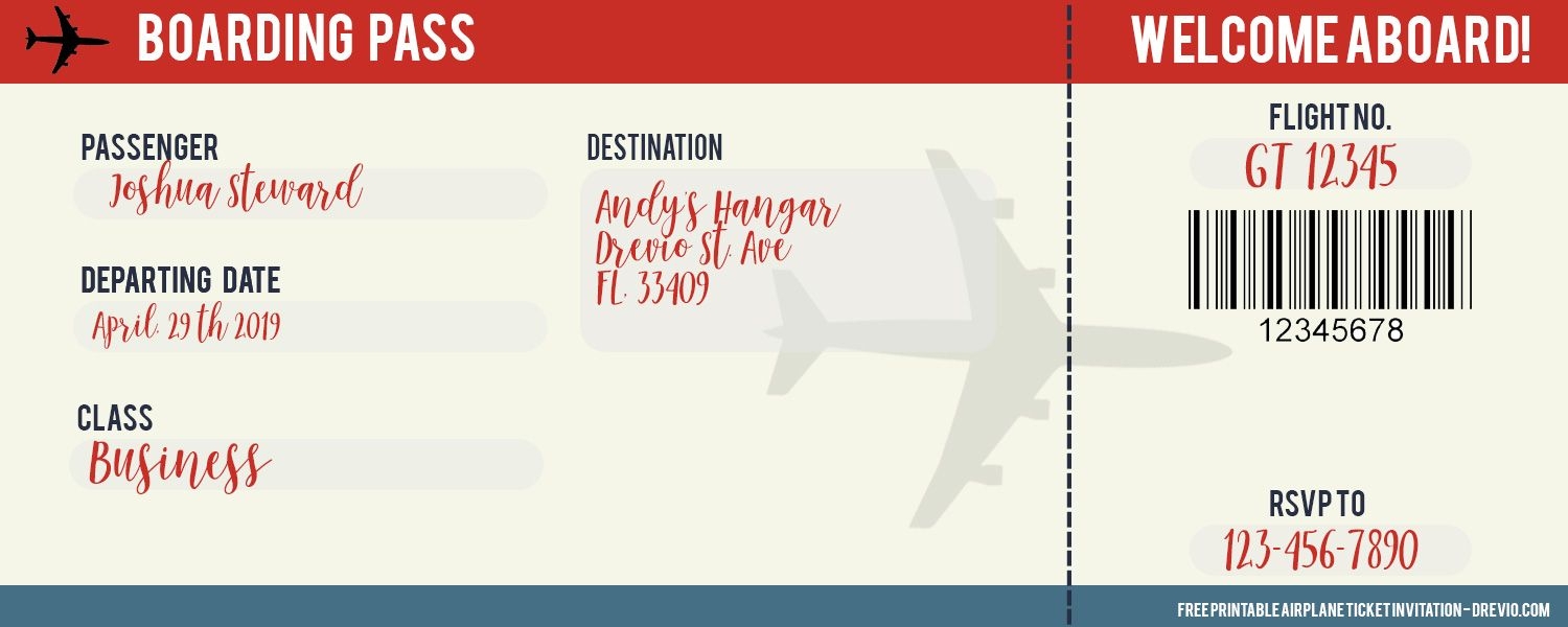 Printable Free Editable Airline Ticket Template