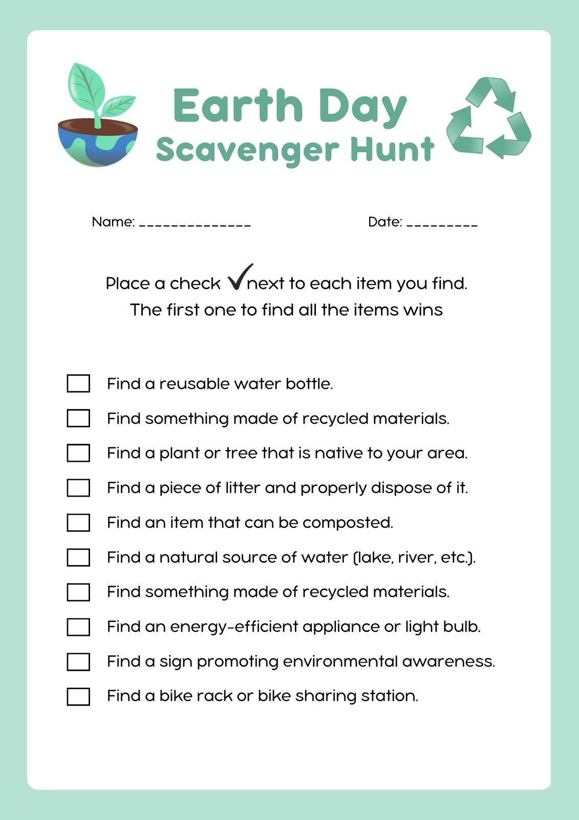 Printable Scavenger Hunt Template